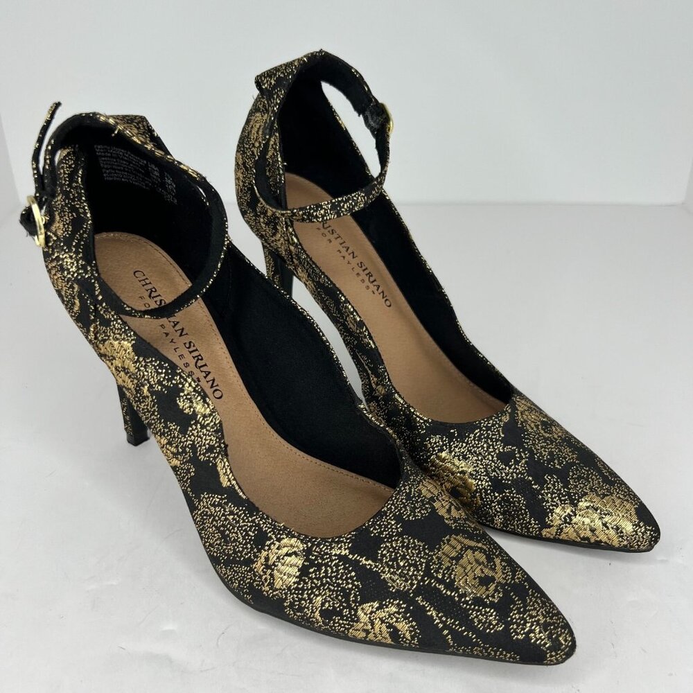 Christian Siriano Womens 17937 Black Gold Floral Buckle Size 7.5 Pumps - Picture 2 of 9